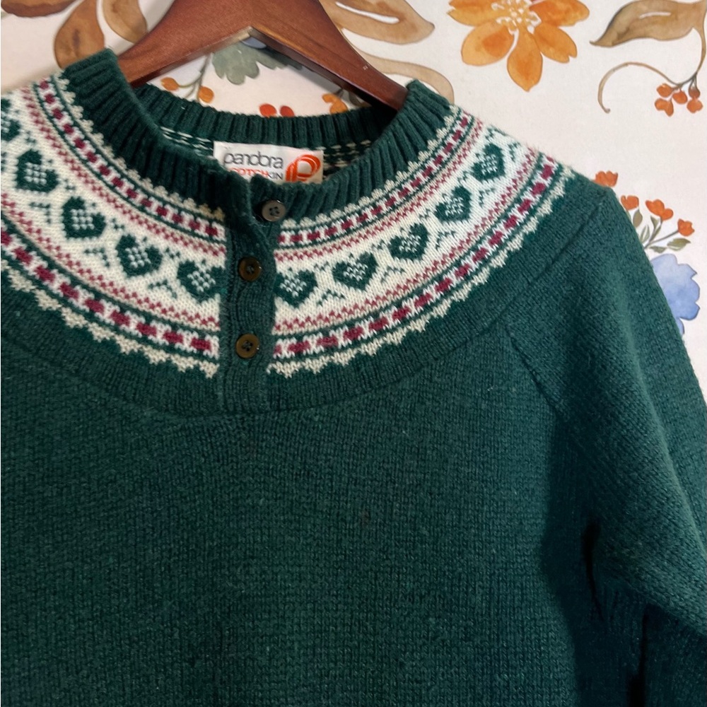 VTG Pandora Scotchkin SP Green Heart Retro Teacher Office Fall Winter Sweater